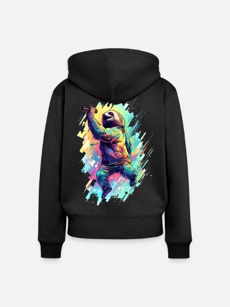 Singendes Faultier - Frauen Premium Bio Zip Hoodie - Schwarz