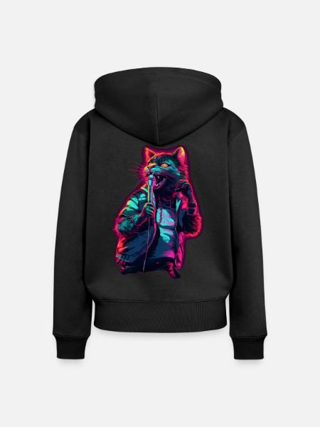 Singende Katze - Frauen Premium Bio Zip Hoodie - Schwarz