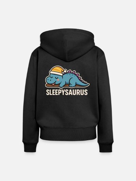 Sleepysaurus Dino Schlafshirt - Frauen Premium Bio Zip Hoodie - Schwarz