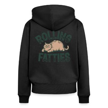 Rolling Fatties Katze Humor - Frauen Premium Bio Zip Hoodie - Schwarz - Hinten - Julia (174cm)