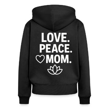 Love. Peace. Mom. – Herz & Lotus - Frauen Premium Bio Zip Hoodie - Schwarz - Hinten - Julia (174cm)