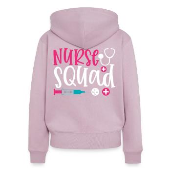 Phrase nurse squad - Sweat à capuche zippé Premium bio Femme - rose poudré - Dos - Julia (174cm)
