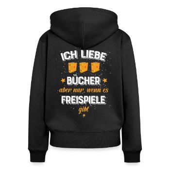 Spielo Spruch - Frauen Premium Bio Zip Hoodie - Schwarz - Hinten - Julia (174cm)