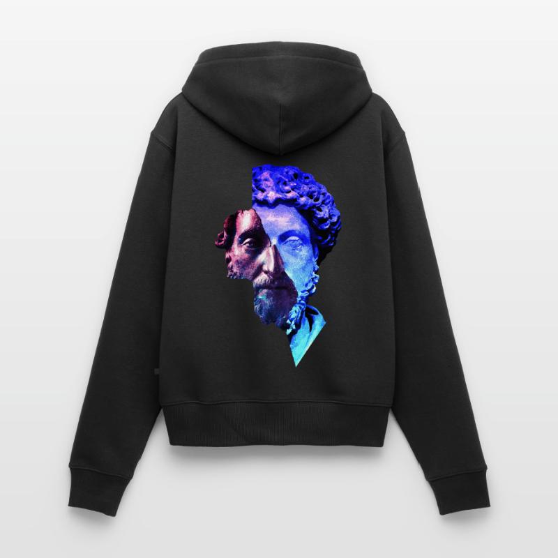 Stoïcisme Marc aurèle Univers violet Artwork Sweat à capuche zippé Premium bio Femme