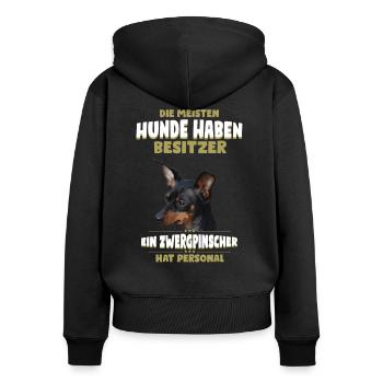 Zwergpinscher Shirt - Zwergpinscher Hund TShirt - Frauen Premium Bio Zip Hoodie - Schwarz - Hinten - Julia (174cm)