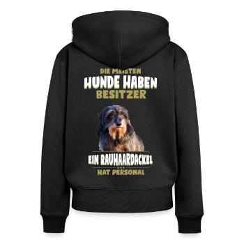 Rauhaardackel Tshirt - Rauhaardackel Hund Shirt - Frauen Premium Bio Zip Hoodie - Schwarz - Hinten - Julia (174cm)