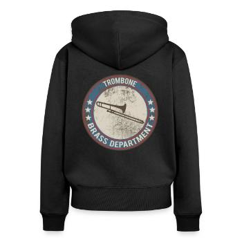Posaune - Frauen Premium Bio Zip Hoodie - Schwarz - Hinten - Julia (174cm)