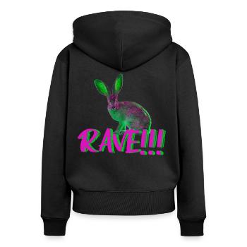 goa rave techno musik hase tier neon farben - Frauen Premium Bio Zip Hoodie - Schwarz - Hinten - Julia (174cm)