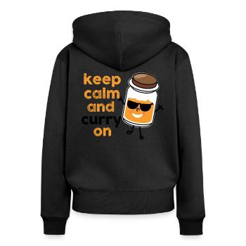 Keep Calm And Curry On Herb Pun - Frauen Premium Bio Zip Hoodie - Schwarz - Hinten - Julia (174cm)