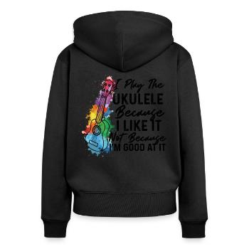 Je joue du ukulélé parce que je l'aime Ukulele Playe - Sweat à capuche zippé Premium bio Femme - noir - Dos - Julia (174cm)