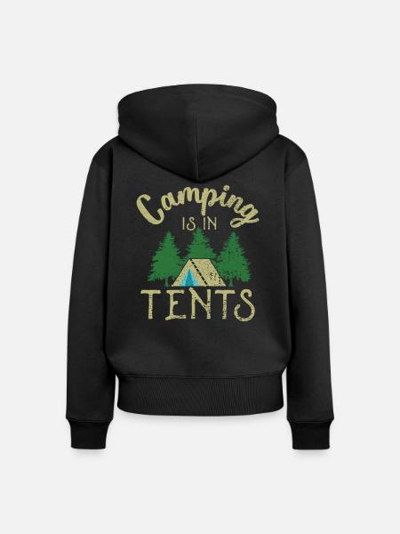 Camping ist in Zelten - Frauen Premium Bio Zip Hoodie - Schwarz