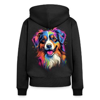 Australian Shepherd - bunter Hund - Frauen Premium Bio Zip Hoodie - Schwarz - Hinten - Julia (174cm)
