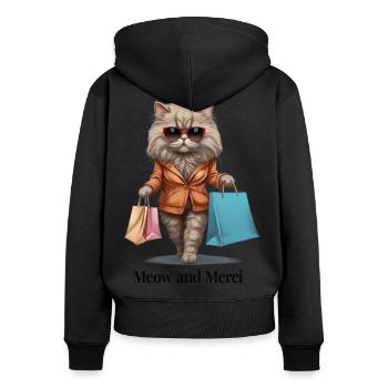 Meow und Merci Einkaufsbummel mit Perserkatzen - Frauen Premium Bio Zip Hoodie - Schwarz - Hinten - Julia (174cm)