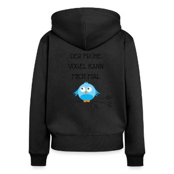Le lève-tôt peut me - Sweat à capuche zippé Premium bio Femme - noir - Dos - Julia (174cm)