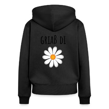 Griaß Di T Shirt - Allgäuer Design - Frauen Premium Bio Zip Hoodie - Schwarz - Hinten - Julia (174cm)