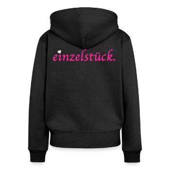 einzelstück - Frauen Premium Bio Zip Hoodie - Schwarz - Hinten - Julia (174cm)
