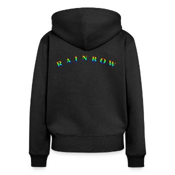 Rainbow-Text-Gebogen - Frauen Premium Bio Zip Hoodie - Schwarz - Hinten - Julia (174cm)
