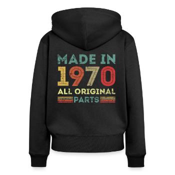 Made in 1970 Original Parts Vintage Birthday - Women's Premium Organic Zip Hoodie - black - Back - Julia (174cm)