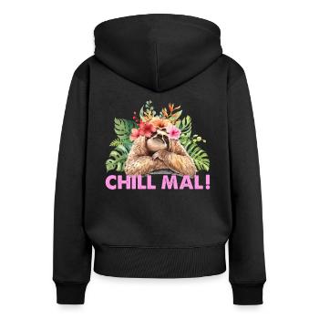 Faultier Chill Mal Chillen Faulpelz Frau Geschenk - Frauen Premium Bio Zip Hoodie - Schwarz - Hinten - Julia (174cm)