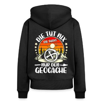 Geocaching Geocacher Geocache - Frauen Premium Bio Zip Hoodie - Schwarz - Hinten - Julia (174cm)