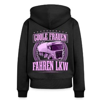 LKW Fahrerin - Frauen Premium Bio Zip Hoodie - Schwarz - Hinten - Julia (174cm)