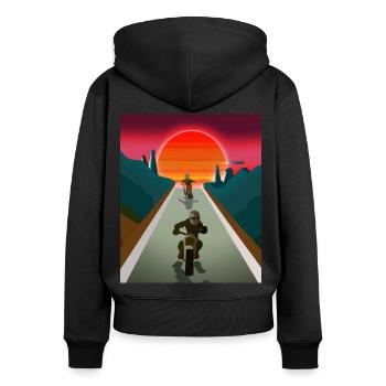 Vaporwave Aesthetic Sonnenuntergang Berge - Frauen Premium Bio Zip Hoodie - Schwarz - Hinten - Julia (174cm)
