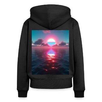 Vaporwave Esthétique Sunset Sea - Sweat à capuche zippé Premium bio Femme - noir - Dos - Julia (174cm)