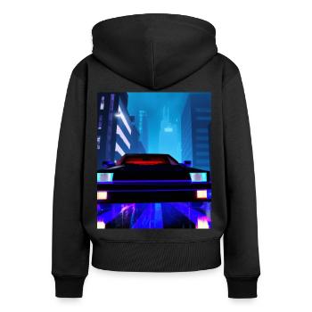 Vaporwave Aesthetic Auto Nacht Wolkenkratzer - Frauen Premium Bio Zip Hoodie - Schwarz - Hinten - Julia (174cm)