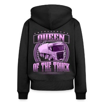 LKW Fahrerin - Frauen Premium Bio Zip Hoodie - Schwarz - Hinten - Julia (174cm)