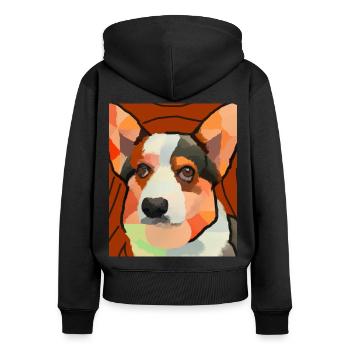 Corgi Portrait Cubisme Chien - Sweat à capuche zippé Premium bio Femme - noir - Dos - Julia (174cm)