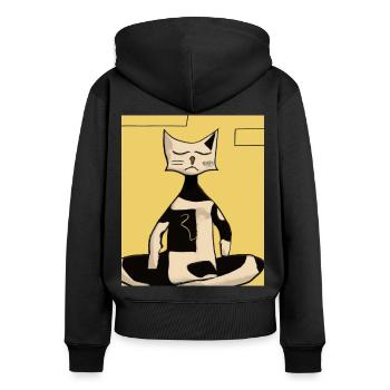 Portrait de chat méditant le cubisme de chat - Sweat à capuche zippé Premium bio Femme - noir - Dos - Julia (174cm)
