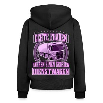 LKW Fahrerin - Frauen Premium Bio Zip Hoodie - Schwarz - Hinten - Julia (174cm)