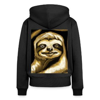 Sloth Portrait Funny Cubism Gustav Klimt - Women's Premium Organic Zip Hoodie - black - Back - Julia (174cm)