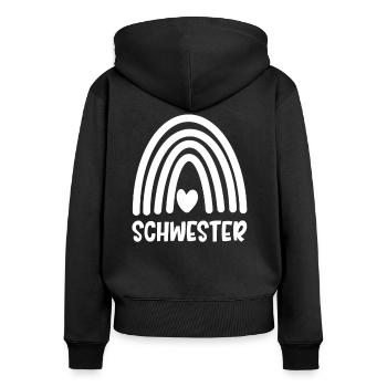 Schwester - Frauen Premium Bio Zip Hoodie - Schwarz - Hinten - Julia (174cm)
