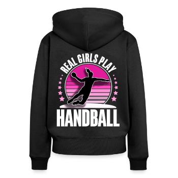 Handball Handball Joueur de handball féminin - Sweat à capuche zippé Premium bio Femme - noir - Dos - Julia (174cm)