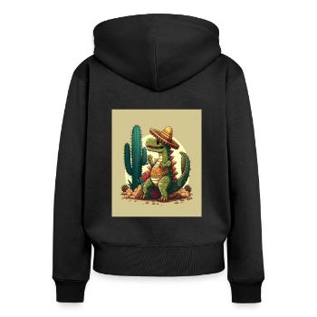 Dinosaur Lover Green Dinosaur Wearing Sombrero - Frauen Premium Bio Zip Hoodie - Schwarz - Hinten - Julia (174cm)