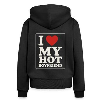 I Love My Hot Boyfriend - Frauen Premium Bio Zip Hoodie - Schwarz - Hinten - Julia (174cm)