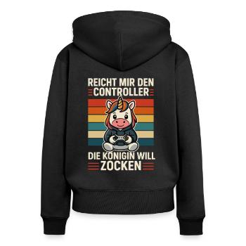 Reicht mir den Controller – Die Gaming-Königin zoc - Frauen Premium Bio Zip Hoodie - Schwarz - Hinten - Julia (174cm)