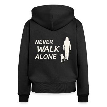 Ne jamais marcher seule – Femme avec chien - Sweat à capuche zippé Premium bio Femme - noir - Dos - Julia (174cm)