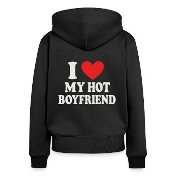 J’aime mon petit ami chaud – Design de déclaration - Sweat à capuche zippé Premium bio Femme - noir - Dos - Julia (174cm)