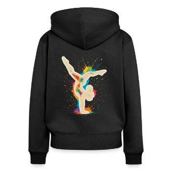Turnerin Handstand – Buntes Farbklecks Design - Frauen Premium Bio Zip Hoodie - Schwarz - Hinten - Julia (174cm)
