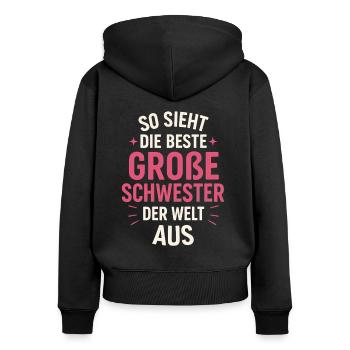Beste große Schwester - Frauen Premium Bio Zip Hoodie - Schwarz - Hinten - Julia (174cm)