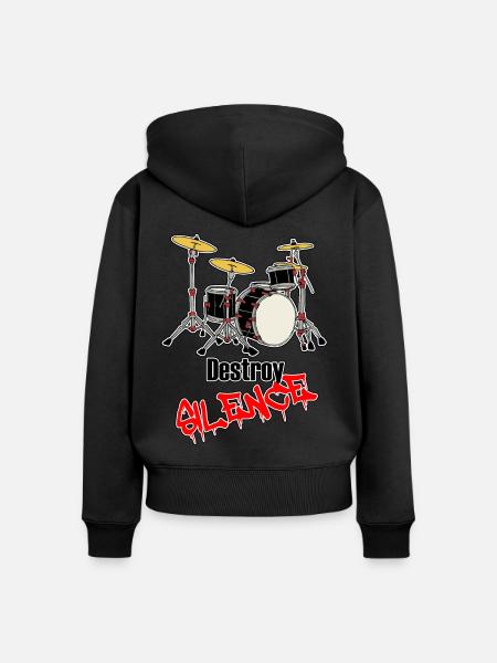 Drummer - Schlagzeug - Destroy Silence - Frauen Premium Bio Zip Hoodie - Schwarz