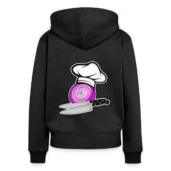 Zwiebel Onions Chef - Frauen Premium Bio Zip Hoodie - Schwarz - Hinten - Julia (174cm)