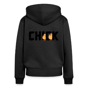 poussin pour les poussins - la jolie chemise de poussin - Sweat à capuche zippé Premium bio Femme - noir - Dos - Julia (174cm)