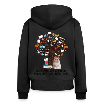 C'est ce que je fais Je lis des livres Je bois du café - Sweat à capuche zippé Premium bio Femme - noir - Dos - Julia (174cm)