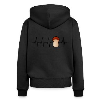 Steinpilz - Frauen Premium Bio Zip Hoodie - Schwarz - Hinten - Julia (174cm)