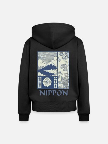 Nippon Japanin japanilainen taide Fuji-kirsikankukat - Premium luomulaatuinen naisten vetoketjuhuppari - musta