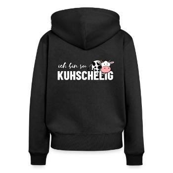 Ich bin so Kuschelig Kuh niedlich Landwirtin - Frauen Premium Bio Zip Hoodie - Schwarz - Hinten - Julia (174cm)