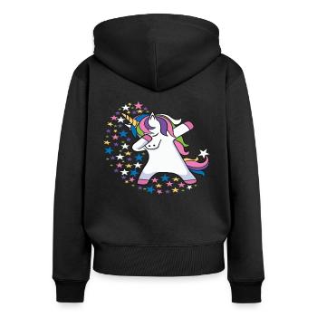 Dabbing Einhörner - Frauen Premium Bio Zip Hoodie - Schwarz - Hinten - Julia (174cm)